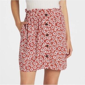 Madewell Floral Button-Up Paper bag Skirt Falling Daisy Print Size M EUC